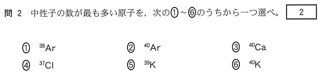 センター試験化学2017基礎中性子の数