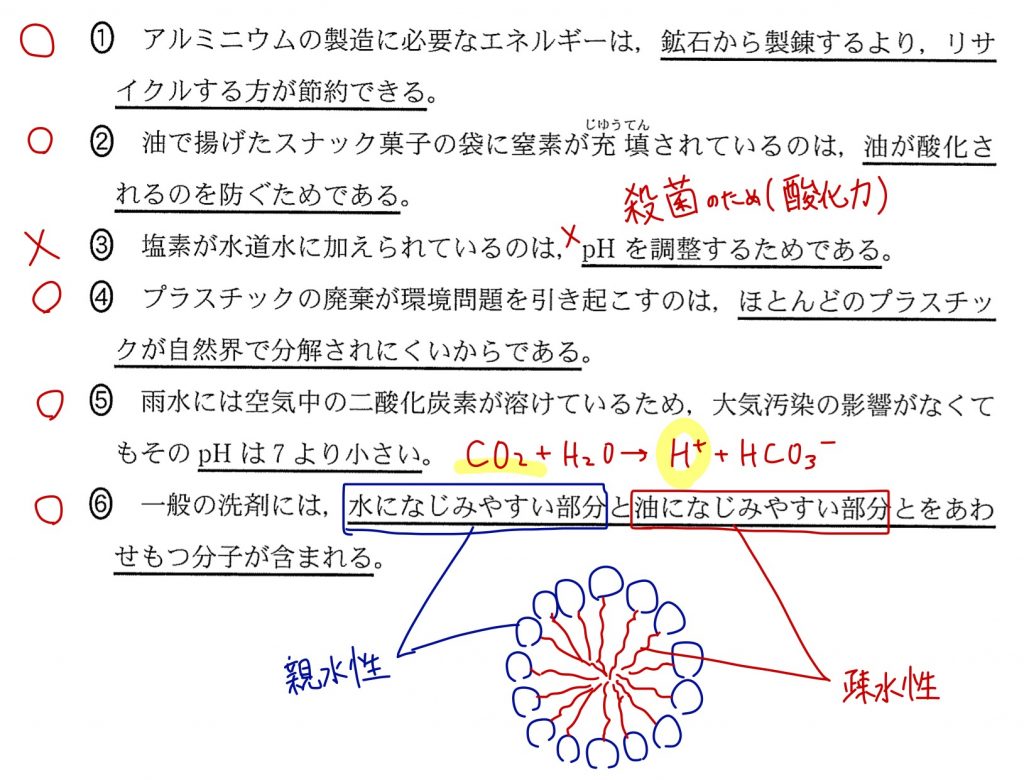 二酸化炭素は酸性、洗剤、ミセル
